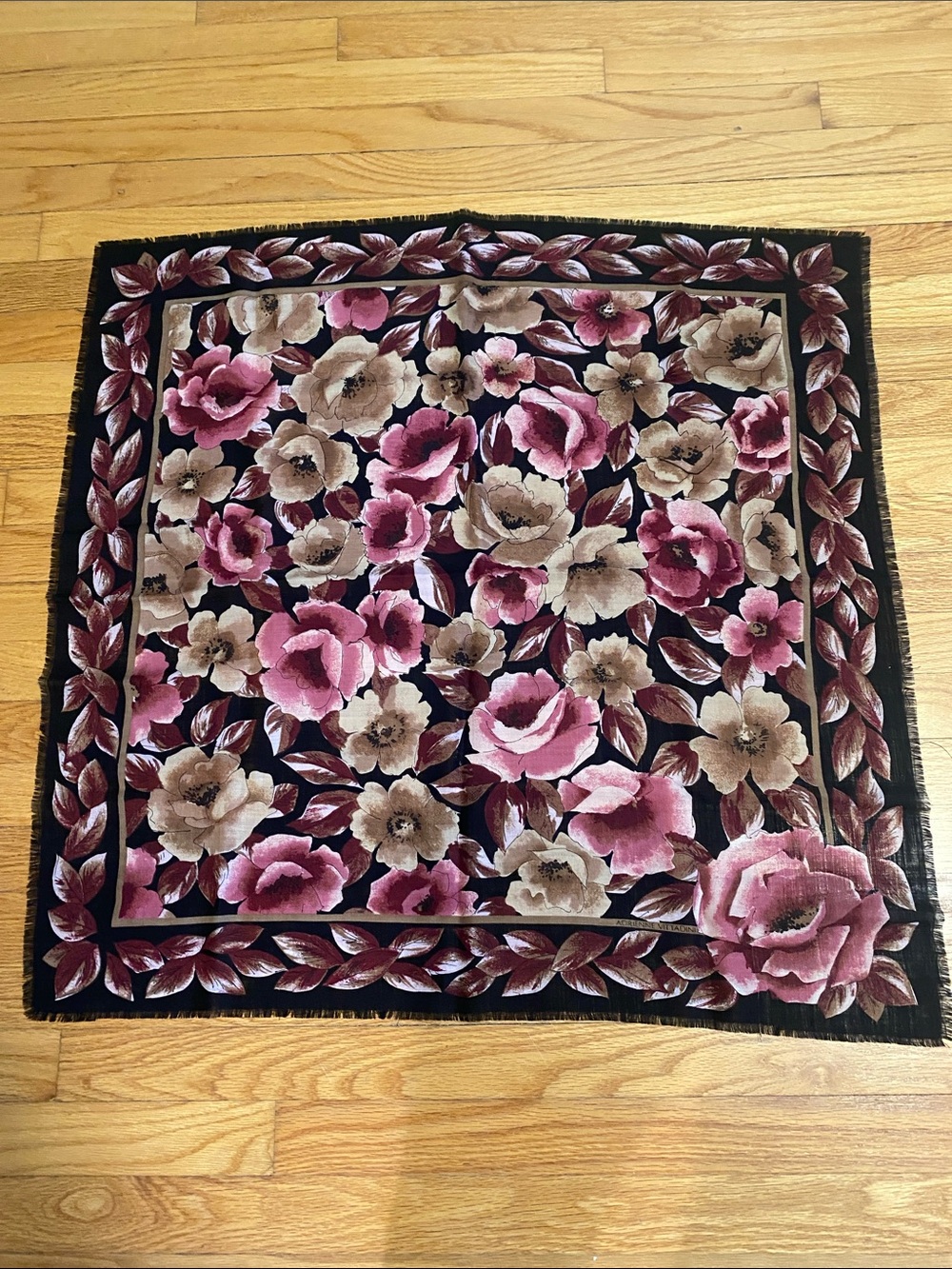 Adrienne Vittadini Pink Brown and Black Floral Square Scarf